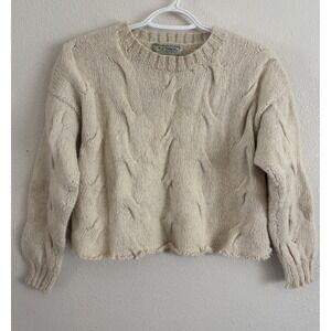 Vintage Norm Thompson Cable Knit Wool Sweater Cream Made Britain Small??